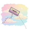 Pastel Rainbow Cassette Tape Kite Soaring Through Clouds Royalty Free Stock Photo
