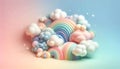 Pastel Rainbow Cloud Dreamscape: Soft Polymer Clay Creation with Playful Clouds and Arches in Light Tones Against Gradient Sky Royalty Free Stock Photo