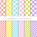 Easter Color Candy Stripes and Jumbo Polka Dot Vector Seamless Patterns. Royalty Free Stock Photo