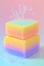 Pastel Rainbow Sponge Two Textured, Multicolored, Square Cleaning Sponges in a Stack Close Up Royalty Free Stock Photo