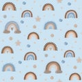 Pastel Rainbows seamless pattern, Baby boy gentle pattern, textile seamless pattern, nude kids decor print