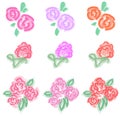 Pastel roses icon in diiferent color and style Royalty Free Stock Photo