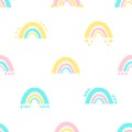 Pastel seamless pattern cute baby rainbows. Scandinavian boho style, children\'s print, pastel colors, print for nursery