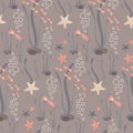 Pastel seamless pattern with fish and starfish for summer background in nuatical style. Flat design Royalty Free Stock Photo