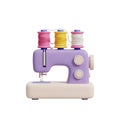 Pastel sewing machine with spools of thread isolated on transparent background Royalty Free Stock Photo