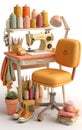 Pastel Sewing Studio 3D Render of a Whimsical Workspace Royalty Free Stock Photo