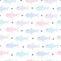 Pastel shark on a white background baby seamless pattern hand drawn cartoon background for baby clothes, blanket pattern or print Royalty Free Stock Photo