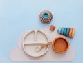 Pastel silicone collection of tableware, bibs, accessories,