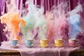 pastel smoke pouring from a set of colorful teacups