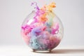 pastel smoke swirling around a glass sphere on a white background