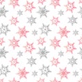 Pastel snowflakes pink gray winter pattern seamless