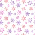 Pastel snowflakes pink purple winter pattern seamless