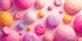 Pastel spheres abstract background featuring various sizes and shades of pink, orange, and lavender on a soft pink surface. Royalty Free Stock Photo