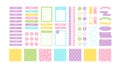 Pastel stickers flat vector illustrations set. Calendar and notebook items. Bookmarks and reminders, cute backdrops