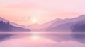 Misty Mountain Lake Sunrise with Birds Flying at Dawn, Serene Landscape Royalty Free Stock Photo
