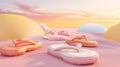 Pastel Sunset Dreamscape with Stylish Sandals on Surrealistic Terrain Royalty Free Stock Photo
