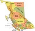 Pastel tagged administrative map of BRITISH COLUMBIA, CANADA