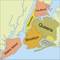 Pastel tagged boroughs map of the NEW YORK CITY, UNITED STATES
