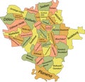 Pastel tagged districts map of HALLE SAALE, GERMANY