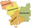 Pastel tagged map of raions of the MYKOLAIV OBLAST, UKRAINE