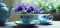 Pastel Tea Bliss. Floral Still Life with Teacup and Teapot