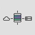 Pastel Teal Purple Green Cloud Server Data Transfer Schematic Simple Line Art Style Database Server Local Server Connection Royalty Free Stock Photo