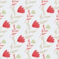 Pastel tender tulip flowers seamless pattern. Red botanic elements on light background. Stylized artwork