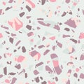 Pastel terrazzo flooring seamless pattern. Vector texture of mosaic floor with natural stones, pale pink color. Vector Royalty Free Stock Photo