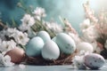 Pastel tones Easter eggs nest. Generate ai