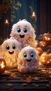 Pastel tones enhance the cuteness of ghostly pumpkins, creating a charming scene