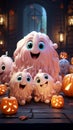 Pastel tones enhance the cuteness of ghostly pumpkins, creating a charming scene