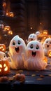 Pastel tones enhance the cuteness of ghostly pumpkins, creating a charming scene