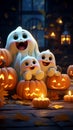 Pastel tones enhance the cuteness of ghostly pumpkins, creating a charming scene