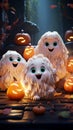 Pastel tones enhance the cuteness of ghostly pumpkins, creating a charming scene