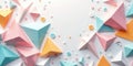 Pastel triangular forms and circular elements arranged on a white surface creating a playful and abstract composition. Generative Royalty Free Stock Photo