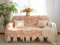 Pastel two-tone sofa cover handmade crochet in lace