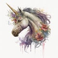 Pastel Unicorn Floral Fantasy Watercolor - Generative AI