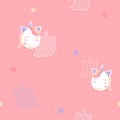 Pastel unicorn and polka dot seamless background for fabric pattern