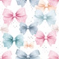 Pastel valentine hearts and bows pattern on high-quality white background illustration Royalty Free Stock Photo