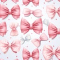 Pastel valentine hearts and bows pattern on white background for cards and crafts Royalty Free Stock Photo