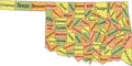 Pastel counties map of Oklahoma, USA