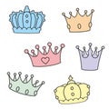 Pastel vector crown set on white background Royalty Free Stock Photo