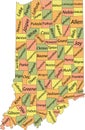 Pastel counties map of Indiana, USA Royalty Free Stock Photo