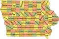 Pastel counties map of Iowa, USA