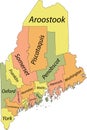Pastel counties map of Maine, USA