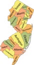 Pastel counties map of New Jersey, USA Royalty Free Stock Photo