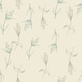 Pastel vector seamless pattern with hand drawn flower bud on the stem.