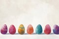 Pastel Watercolor Easter Eggs on White Background. Watercolor painted Easter eggs in soft pastel colors arranged in a