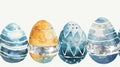 Pastel Watercolor Easter Eggs on White Background. Watercolor painted Easter eggs in soft pastel colors arranged in a