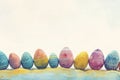 Pastel Watercolor Easter Eggs on White Background. Watercolor painted Easter eggs in soft pastel colors arranged in a